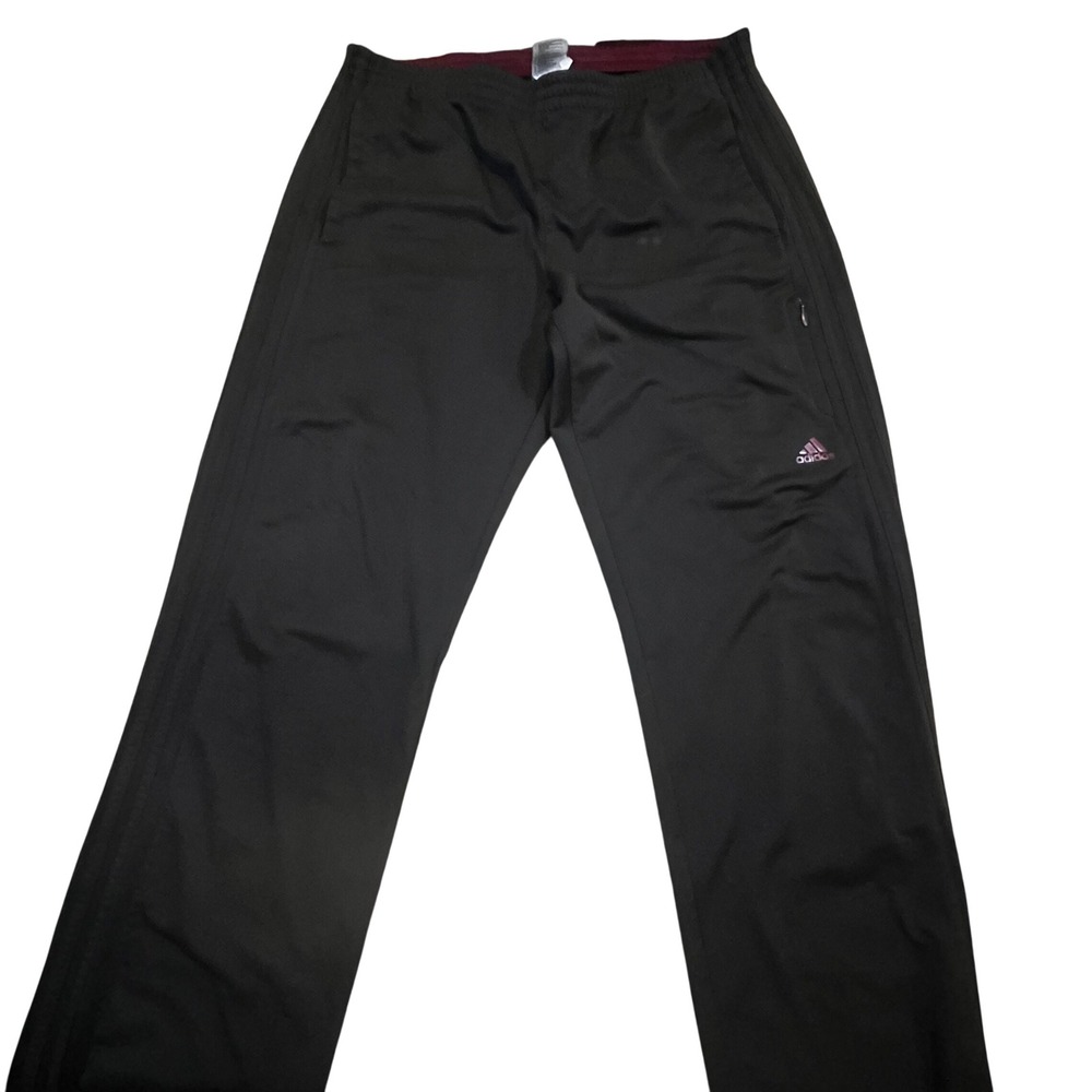 Adidas Mens Track Pants XL Black Iridescent‎ Pink Logo 3-Stripe Zipper Pockets